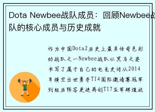 Dota Newbee战队成员：回顾Newbee战队的核心成员与历史成就